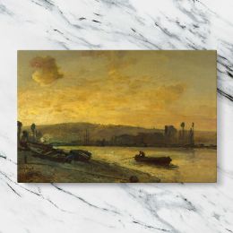 River Town in Golden Evening Light Canvas Wall Art Print