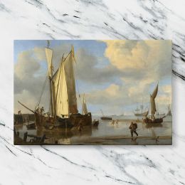 Fishing Boats Moored on a Sandy Shore Canvas Wall Art Print