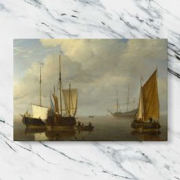 Harbour Boats with Brown Sails Canvas Wall Art Print