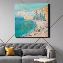 Claude Monet The Beach and the Falaise d'Amont (1885) Square Canvas Wall Art