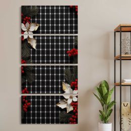 Christmas Houndstooth Floral Pattern Canvas Wall Art Print