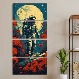 Astronaut in a Red Poppy Landscape Canvas Wall Art Print