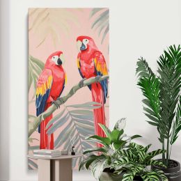 Tropical Parrots with Pink and Gold Leaves Canvas Wall Art Print