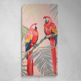 Tropical Parrots with Pink and Gold Leaves Canvas Wall Art Print