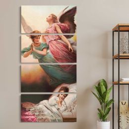 Guardian Angels Watching Over a Sleeping Child Canvas Wall Art Print