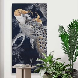 Two peacocks in a tree vintage design remix from original painting by Ohara Koson Canvas Wall Art Print