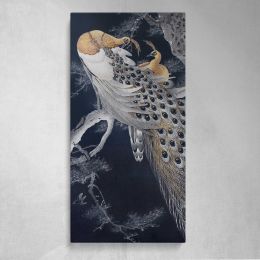Two peacocks in a tree vintage design remix from original painting by Ohara Koson Canvas Wall Art Print