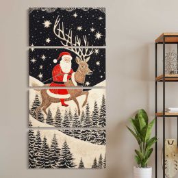 Santa Riding a Reindeer Under the Stars Canvas Wall Art Print