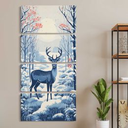 Blue Deer in a Snowy Forest Canvas Wall Art Print