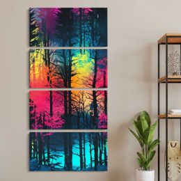 Neon Rainbow Forest Canvas Wall Art Print