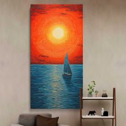 Sailboat at an Orange Sunset Canvas Wall Art Print