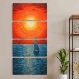 Sailboat at an Orange Sunset Canvas Wall Art Print