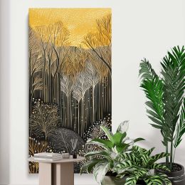 Gold and Silver Forest Pattern Canvas Wall Art Print