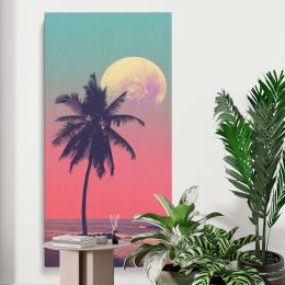 Pink Moon Palm Tree Silhouette Canvas Wall Art Print