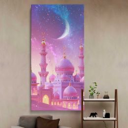 Ramadan Mosque Under a Crescent Moon Canvas Wall Art Print