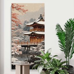 Snowy Japanese Temple Canvas Wall Art Print