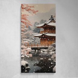 Snowy Japanese Temple Canvas Wall Art Print