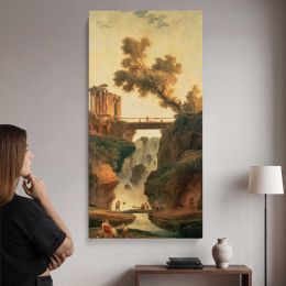 Landscape with a Waterfall by Hubert Robert Canvas Wall Art Print