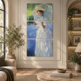 Lady in White by the Water Canvas Wall Art Print