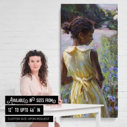 Woman in a Yellow Dress by a Garden Pond by Daniel Gerhartz Canvas Wall Art Print