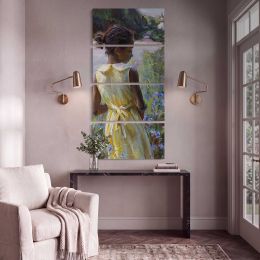Woman in a Yellow Dress by a Garden Pond by Daniel Gerhartz Canvas Wall Art Print