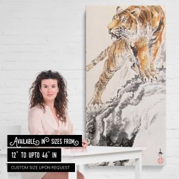 Fierce Tiger Double Width Right Kakejiku 2016 by Zhang Yun Canvas Wall Art Print