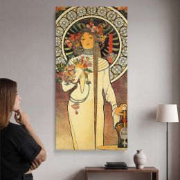 Art Nouveau Woman with Flowers by Alphonse Mucha Canvas Wall Art Print