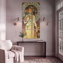 Art Nouveau Woman with Flowers by Alphonse Mucha Canvas Wall Art Print