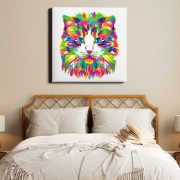 Colorful abstract cat, animal hand drawn Square Canvas Wall Art