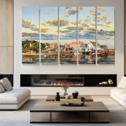Colourful Harbour Town Canvas Wall Art Print