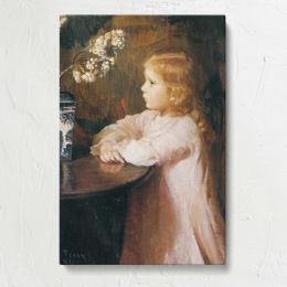 Little Girl beside a Vase of Blossoms by Lilla Cabot Perry Canvas Print