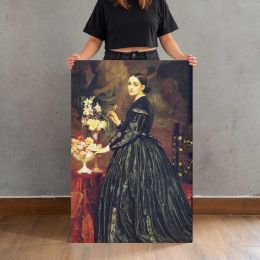 Woman in a Dark Dress beside Flowers by Frederic Leighton Canvas Print
