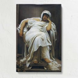 Woman Resting in a White Dress by Frederic Leighton Canvas Print