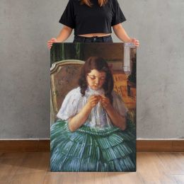 Girl Sewing in a Green Skirt by Mary Cassatt Canvas Print