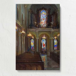 Church Aisle with Stained Glass Windows by Daniel Gerhartz Canvas Print