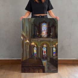 Church Aisle with Stained Glass Windows by Daniel Gerhartz Canvas Print