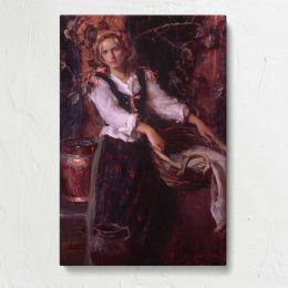 Woman beside a Red Curtain by Daniel Gerhartz Canvas Print