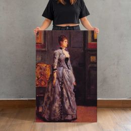 Portrait of a woman in blue by Alfred Stevens Canvas Print