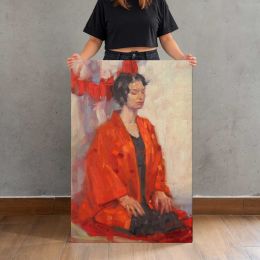 Sara in a Red Kimono by Aaron Coberly Canvas Print