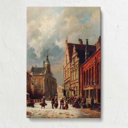 A View In A Town In Winter by Adrianus Eversen Canvas Print