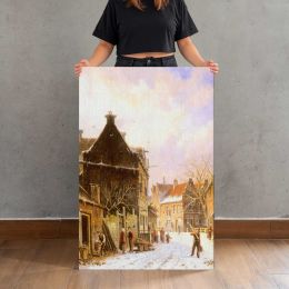 A Village Street Scene In Winter by Adrianus Eversen Canvas Print