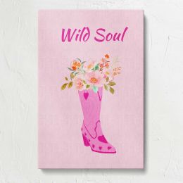 Wild Soul Pink Cowboy Boot with Flowers Canvas Print