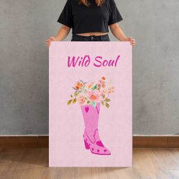 Wild Soul Pink Cowboy Boot with Flowers Canvas Print