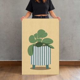 Green Houseplant in a Striped Pot Canvas Print
