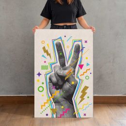 Peace Hand Gesture Colourful Collage Canvas Print
