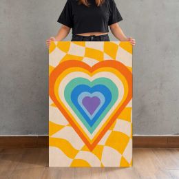 Rainbow Heart on Yellow Checkerboard Canvas Print