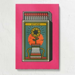Vintage Sunflower Matchbox on Pink Canvas Print