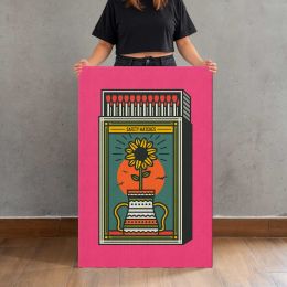 Vintage Sunflower Matchbox on Pink Canvas Print