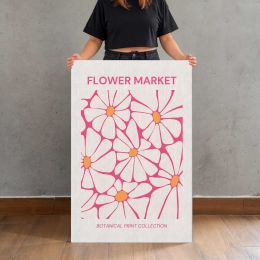 Flower Market Pink Outline Flowers Canvas Print