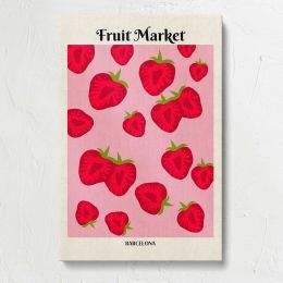 Fruit Market Strawberries on Pink Canvas Print